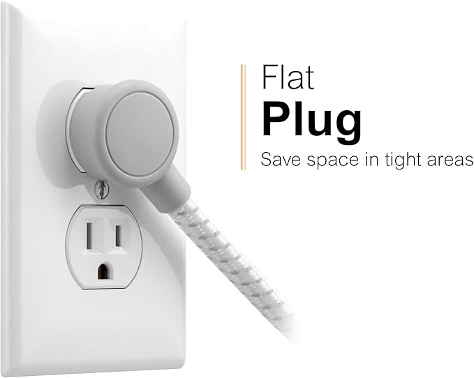 GE UltraPro 3-Outlet Surge Protector with 4ft Braided Cord, Power Strip, Extension Cord, Flat Plug, 1 USB-A & 1 USB-C Port, 245 Joules, for Home School & Office, Charging Station, White – 81786