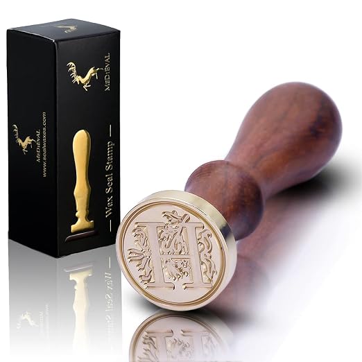 Medieval Initial Alphabet Wax Seal Stamp, Brass Head Wooden Handle, for Thanksgiving Card/Envelope/Gift Wrap/Wedding Engagement Party Invitation - Letter H