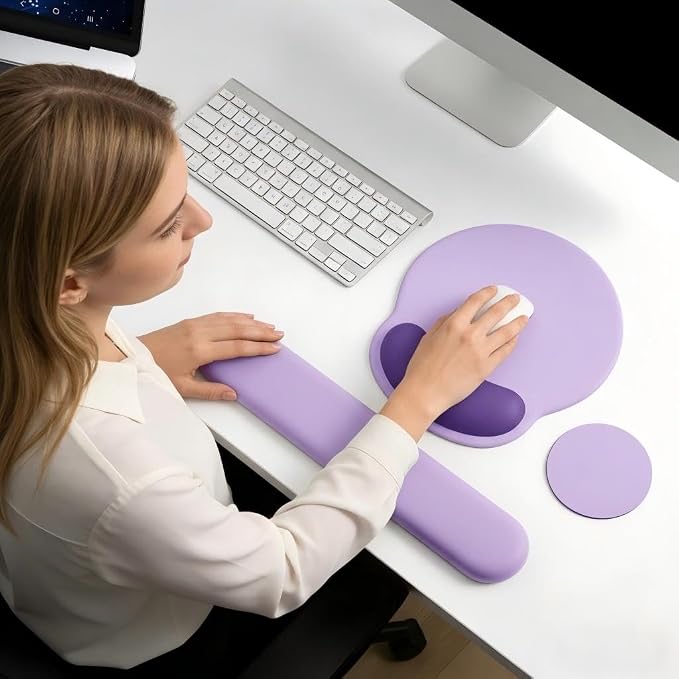 Mouse Pad with Keyboard Wrist Rest,Ergonomic Mouse Pad Wrist Support PU Base with Coaster,Mousepad with Nonslip Base for Computer Laptop Keyboard Home&Office