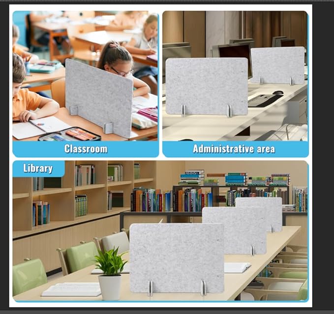 Desk Privacy Panel Set, Desk Partition Cubicle Wall Freestanding Noise-Reduction Panels Room Divider, Soundproof Partition with Support Feet for Office or Home Use (Light Grey, 40 * 60 cm)