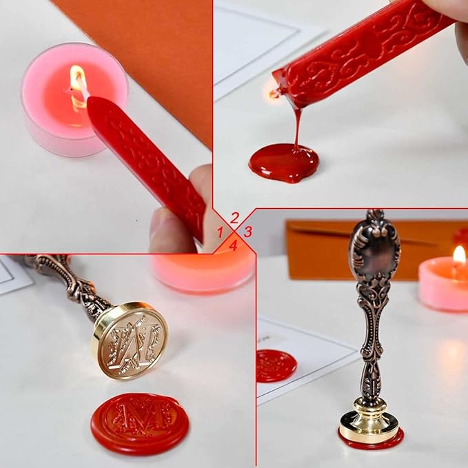 Wax Seal Stamp kit, Envelope Seals Sticker DIY Kit - Retro Sealing Wax Candle + Classic Initial Alphabet Seal Stamp Letter G - in Blue Gift Box