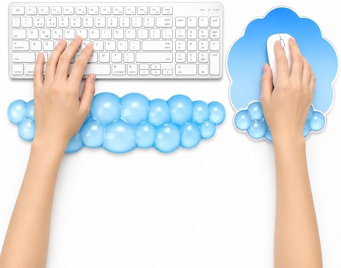 Cloud Gel Wrist Rest Set for Keyboard and Mouse – Ergonomic Wrist Support for Keyboard & Mouse Pad – Non-Slip Desk Wrist Support for Computer, Laptop & Gaming (Blue)