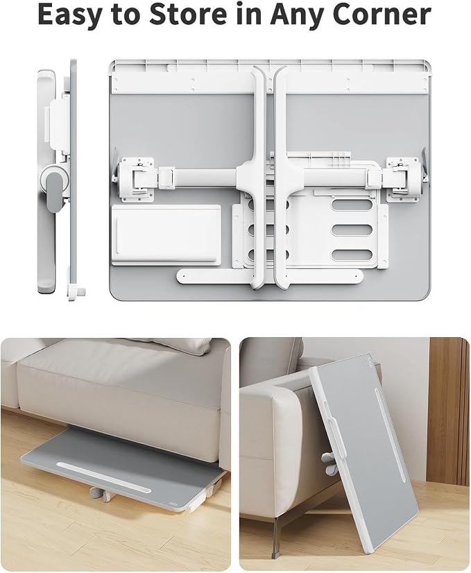 Laptop tray, SAIJI 60*45cm Table lap for bed, Multi-purpose Premium Lapdesk, Height Angle adjustable, with Book Stand, Drawer, Tablet slot, for Eating, Working, Writing, Gaming, Drawing (Light Grey)