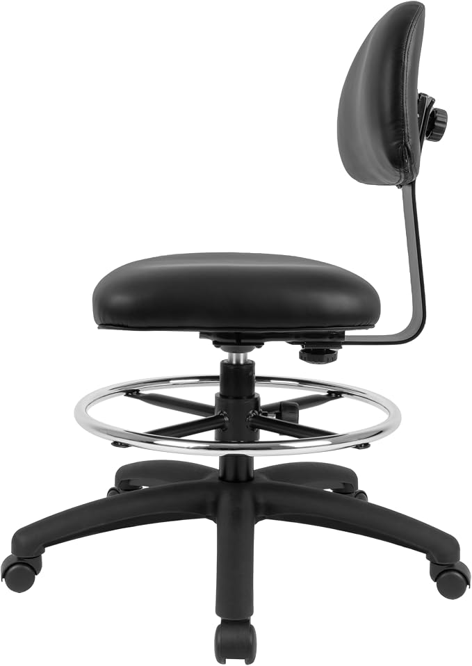 FSS Series Square seat Mid (19"-27") seat Height Chair. Vinyl-for Office, Garage, Desk, Shop, Computer, Doctor, Medical, Easy to Clean! 18" Footring (Black, Mid Stool, _Standard Casters)