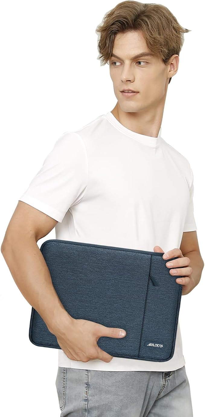 MOSISO Laptop Case 16 inch, 15-15.6 inch Laptop Sleeve Compatible with MacBook Pro 16 M5 M4 M3 M2 M1, HP Acer Dell Lenovo ASUS, Polyester Vertical Computer Sleeve Bag with Pocket, Haze Blue