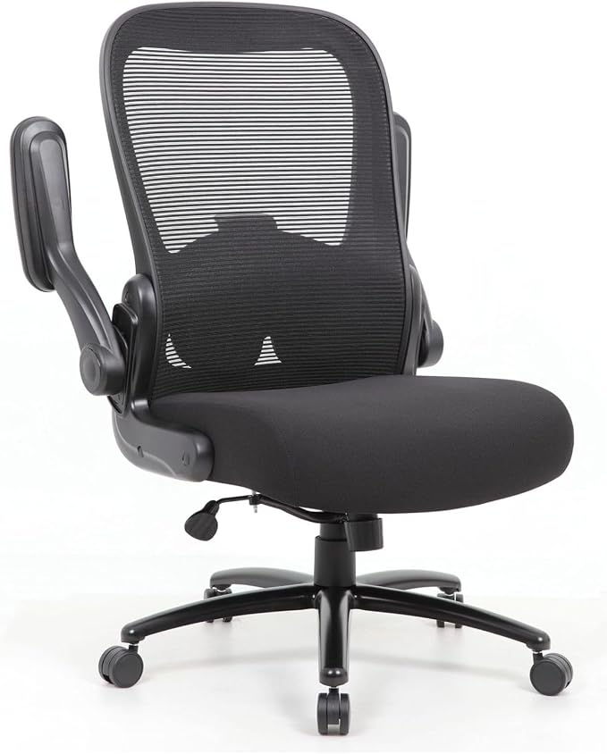 Heavy Duty Flip Arm Breathable Mesh Task Chair 400-lb Weight Capacity Black Ergonomic Office Chair for Comfort and Support Sturdy Construction with Flip-up Armrests Ideal for Long Hours