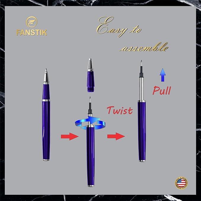 FANSTIK Blue Luxury Rollerball pen, fancy gift set for women, Chrome Finish, Professional executive pen gift set for men (Lux Rollerball Blue)