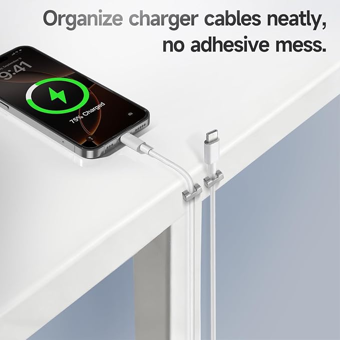 10 Pack Magnetic Cord Organizer Holder, Cable Clips - Strong Magnet Wire Management for Desk, Under Desk, Nightstand, Office, Car, Kitchen, Adjustable(Silver)