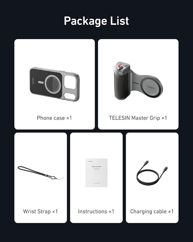 TELESIN Master Grip Universal for iPhone/MagSafe, Magnetic Phone Camera Grips Kit Built-in 3200mAh Battery - Wireless Charging - DSLR Style Handle Holder -【Graphene Case Only for iPhone 17 Pro】