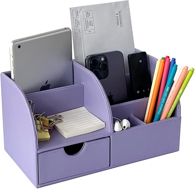 UnionBasic Desk Organizer - Multifunctional Leather Desktop Pen Holder Storage Box - Business Card/Pen/Pencil/Mobile Phone/Stationery Holder