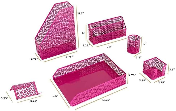 BLU MONACO Pink Office Supplies Hot Pink Desk Accessories for Women Office - 6 Piece Cute Pink Desk Organizer Set