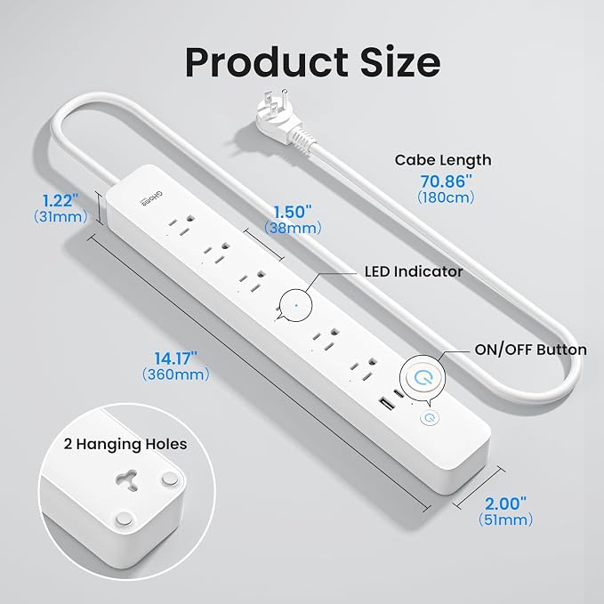 GHome Smart Power Strip, WiFi Surge Protector with 6 Individually Controlled Outlets, 3 USB Ports, Compatible with Alexa & Google Home