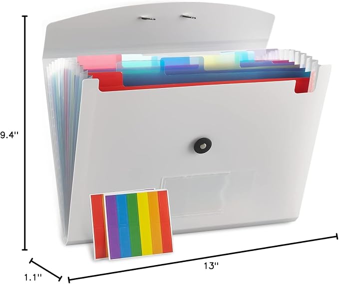 Expanding File Folder - 13 Pockets White Accordion Filing Organizer for Documents, Aesthetic Paper Folder