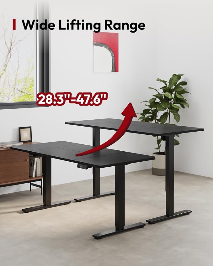 SANODESK Dual Motor Electric Standing Desk 63 x 28 Inches, Height Adjustable Sit Stand Desk with Large Splice Board for Home Office, Computer Workstation, Study & Gaming, Black Frame/Black Top