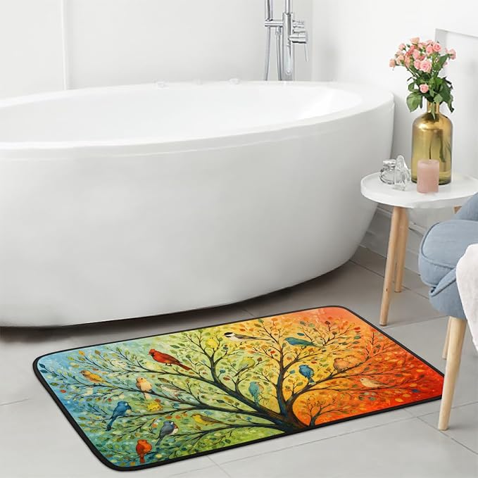 Bird Kitchen Mats Cushioned Anti Fatigue Kitchen Rugs Non-Slip B-5 | Bird Tree Colorful Non-Slip Standing Desk Mat, Absorbent Kitchen Rug for Floor, Kitchen, Office, Sink, 20"×39"
