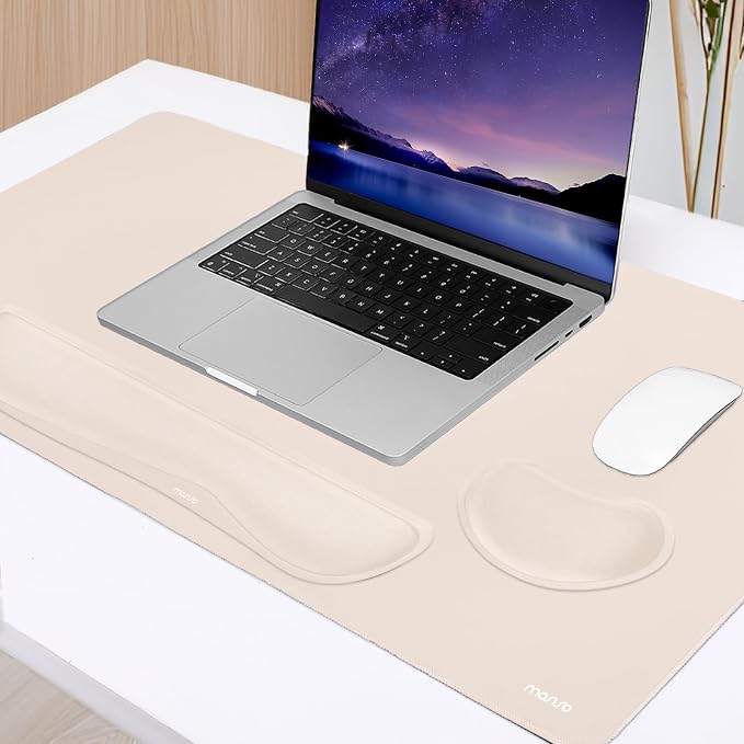 MOSISO Keyboard Mouse Pad Set, Gaming Mouse Pad&Keyboard Wrist Rest&Wrist Rest, Ergonomic Wristrests with Memory Foam Home Office Easy Typing Cushion Non-Slip Mousepad, Apricot