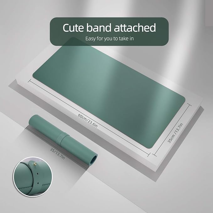YSAGi Dual-Sided Desk Mat, 23.6" x 13.7" Waterproof PU Leather Desk Pad Protector for Keyboard and Mouse, Desk Writing Pad for Office and Home (Pistachio Green + Green Blue)
