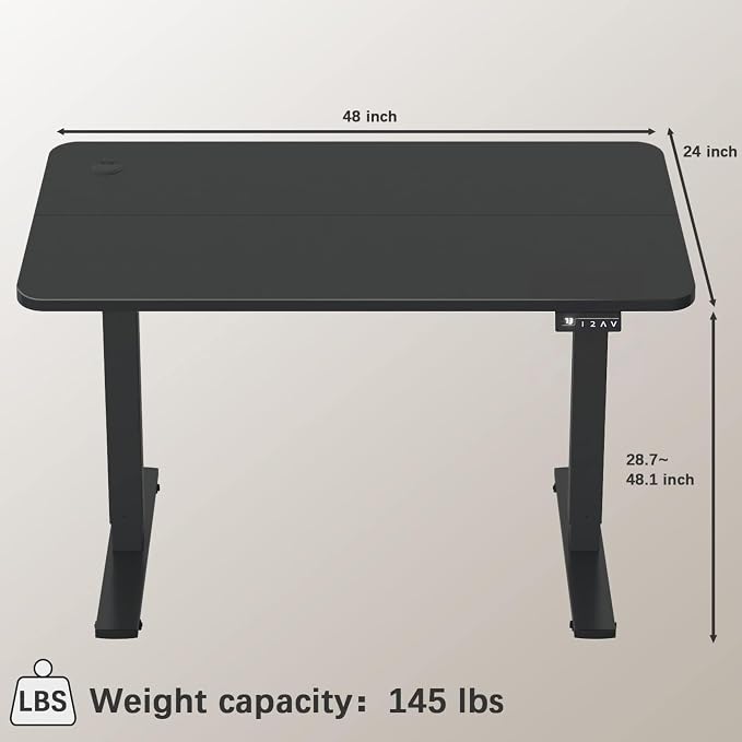 Furmax Electric Height Adjustable Standing Desk Large 48 x 24 Inches Sit Stand up Desk Home Office Computer Desk Memory Preset with T-Shaped Metal Bracket, Black