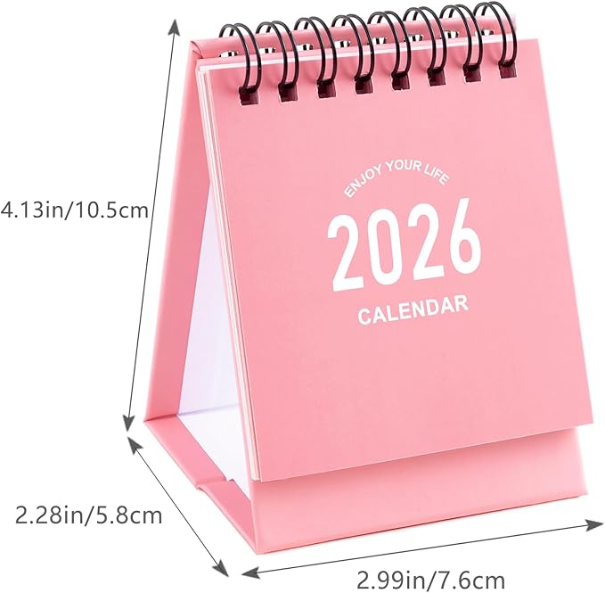 Mini Desk Calendar 2026-2027 - Jan 2026 to June 2027 Small Desktop Calendar Mini Daily Schedule Thick Paper Twin-Wire Binding with Stickers for Home Office School (Mini Pink)