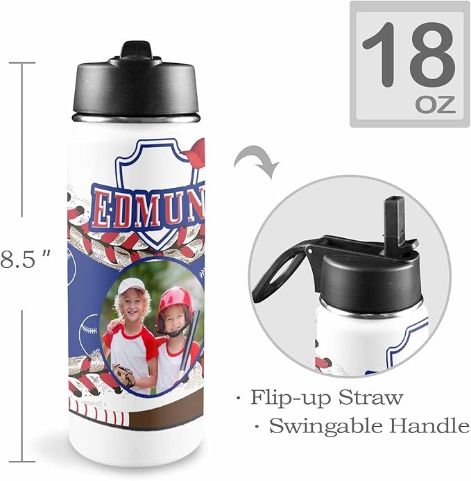 Personalized Baseball Backpack with Name Back to School Supplies Bookbag for Kids Boys Custom Football Basketball Player Schoolbag and Water Bottle Cup&Pencil Pouch School Backpacks with Lunch Box Set