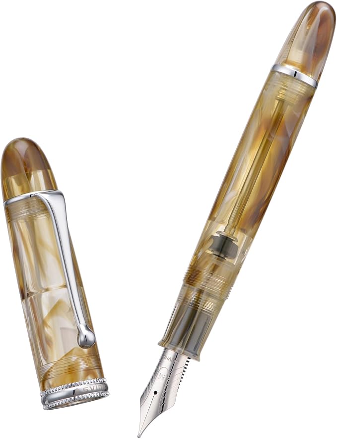 Asvine V800 Fountain Pen – Vacuum Filling System with Large Ink Capacity – Smooth Number 8 Fine Nib with Gift Case and Wrench- Brown White