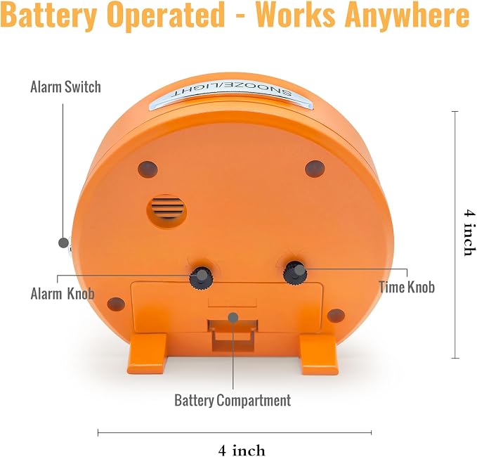 Lamisola 4 Inch Alarm Clock for Bedrooms, Small Analog Desk Clock, Orange | Battery Operated Bedside Clock for Bedroom Bathroom Home Nightstand Shelf, Night Light Snooze, Minimalist Clocks for Seniors