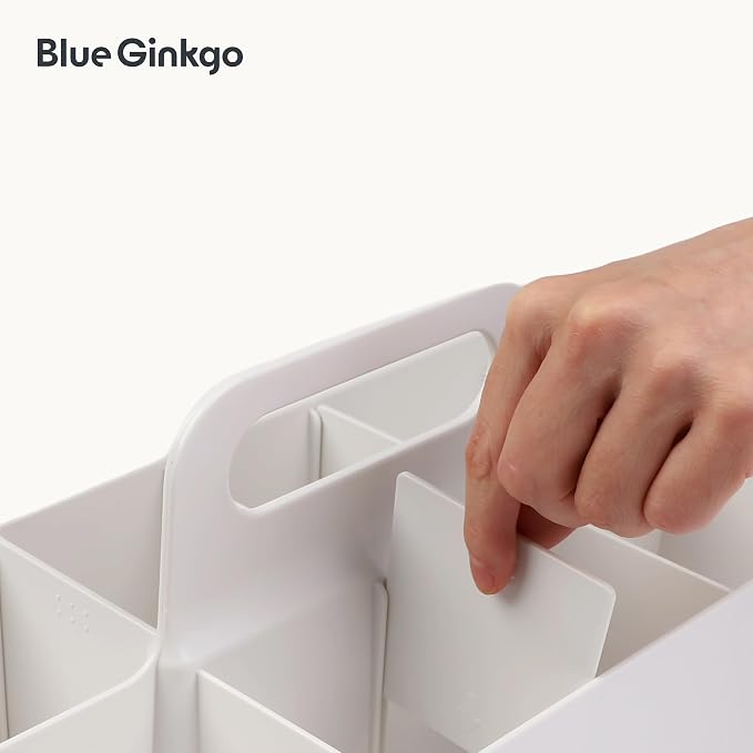 BLUE GINKGO Stackable Organizer Caddy, Long, White, Made in Korea | Portable. Adjustable. Home, Office & School Storage.