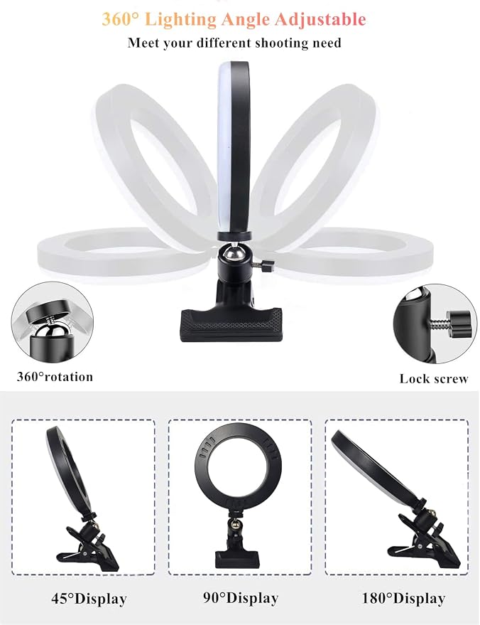 6.3" Ring Light with Clamp Mount for Laptop,Webcam Light with 3 Light Modes&10 Level Dimmable for Laptop/PC Monitor/Desk/Bed/Office/Makeup/YouTube/TIK Tok