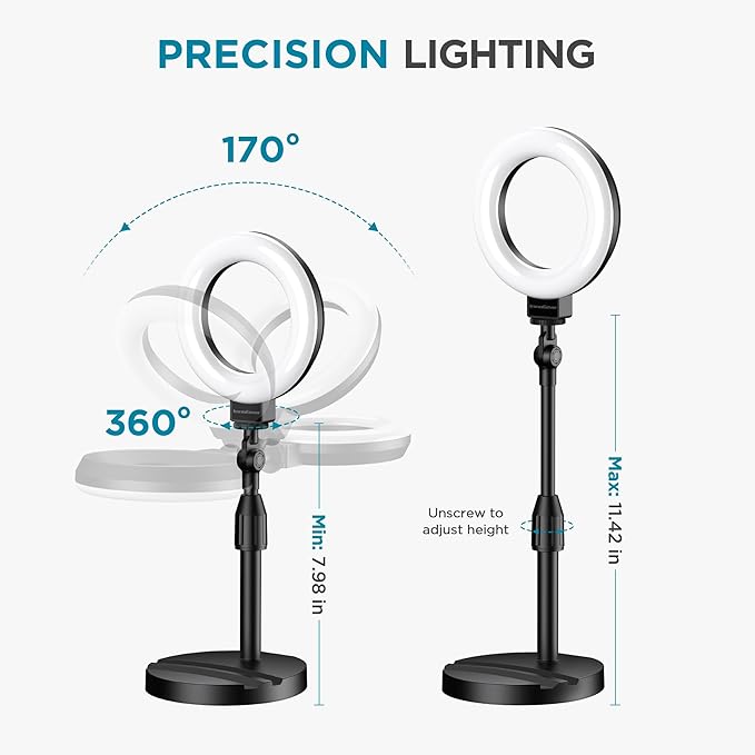 InnoGear Ring Light with Stand for Desk Computer 60 LED Streaming Lighting | on camera video light, camera lighting for video recording, portable, desk mount, flexible positioning, 5 colors