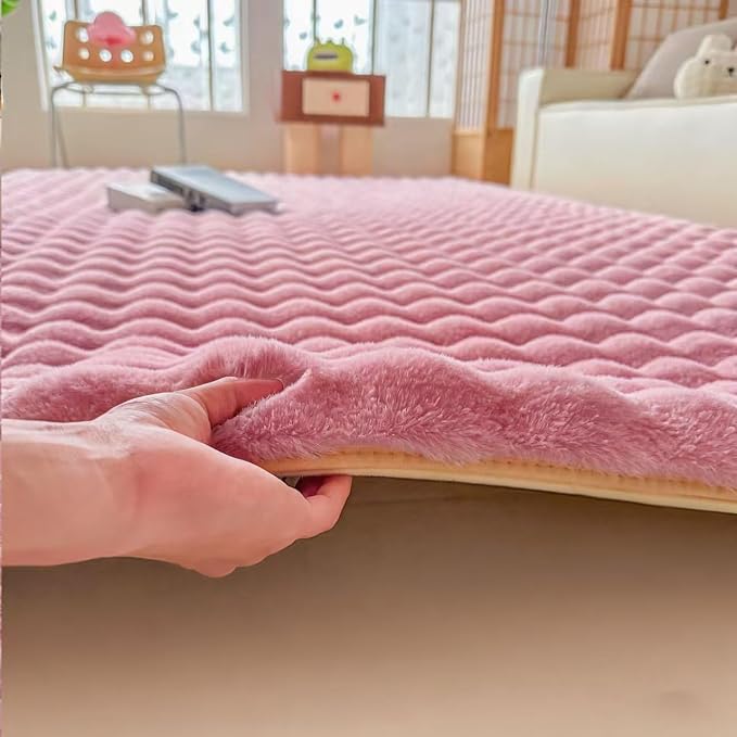 Dusty Rose Rabbit Plush Rug 3'x5', Fluffy Shaggy Area Rug for Nursery & Kids Room, Faux Fur Carpet for Girls Bedroom, Living Room, Teen Decor