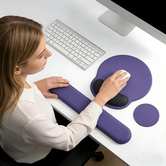 Mouse Pad with Keyboard Wrist Rest,Ergonomic Mouse Pad Wrist Support PU Base with Coaster,Mousepad with Nonslip Base for Computer Laptop Keyboard Home&Office