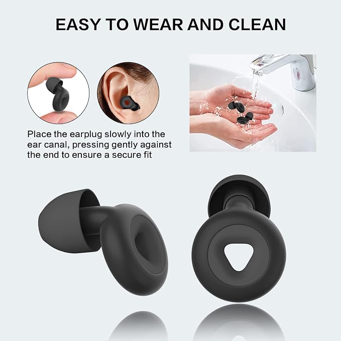 Ear Plugs for Sleeping Noise Cancelling, Reusable Hearing Protection in Flexible Silicone, Noise Cancelling Earplugs for Sleep - 6 Ear Tips in S/M/L, 25dB Noise Cancelling Black