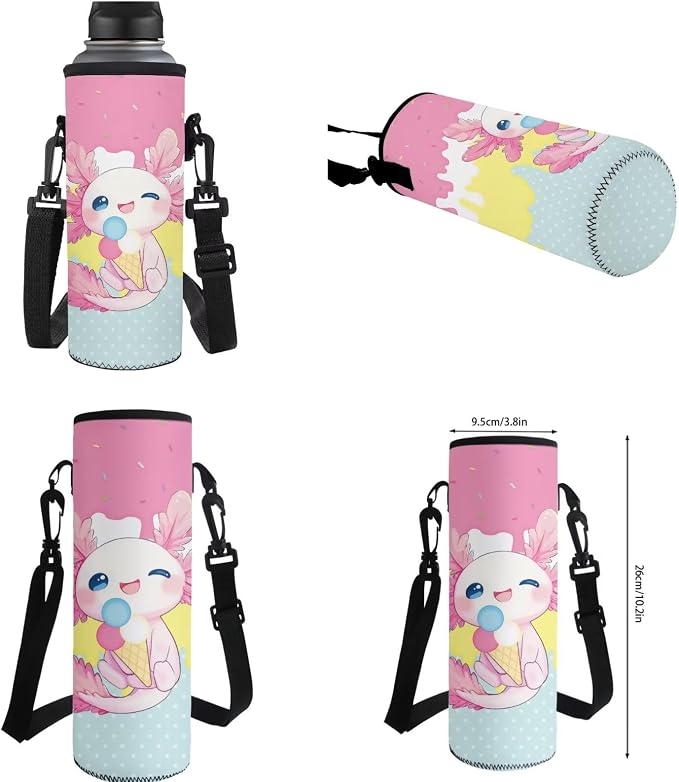 WELLFLYHOM Axolotl Ice Cream Kids Book Bags for Girls 10 Years Old Girls School Backpack 8-12 Elementary Junior Dayback Insulated Lunch Box Pencil Case Water Bottle Holder