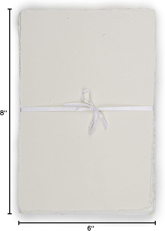 LEATHER VILLAGE Watercolor Paper- 8 X 6 inches, 50 Sheets - Mixed Media Watercolor Paper - 150 GSM Thick Deckle Edge Virgin Cotton Handmade Paper - White