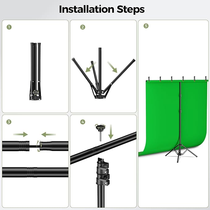 EMART Green Screen Backdrop Kit with Reverse Folding Base, 5x6.5ft Photo Greenscreen Background with Portable T-Shape Stand and 6 Clamps for Photography, Photoshoot, Studio Video Recording, Streaming