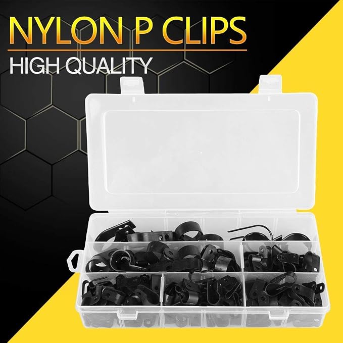 Orgrimmar 200 Pcs Black Nylon Plastic R-Type Cable Clamps for Cable Conduit | 3/16" 1/4" 3/8" 1/2" 3/4" 1" Clips Fasteners Assortment Clamps