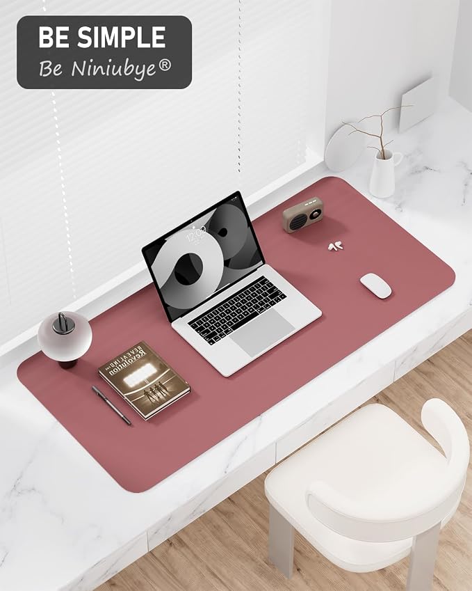 Desk Pad, 23.6" x 13.8" PU Leather Non-Slip Desk Mat Large Mouse Pad for Desktop, Waterproof Laptop Computer Writing Mat for Office, Home, Work, Gaming, Deep Red