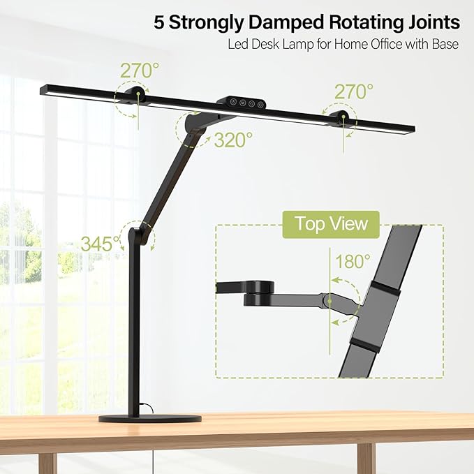 Micomlan Architect Desk Lamp with Remote Control, Adjustable Led Desk Light for Home Office with Base, 24W Bright Auto Dimming Table Light Rotatable Office Lamp with Swing Arm for Computer Cafting