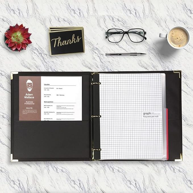 Samsill Classic Collection Leather 3 Ring Binder, Executive Presentation Portfolio, 1.5 Inch (Holds 325 Sheets), Brass Round Ring, Black