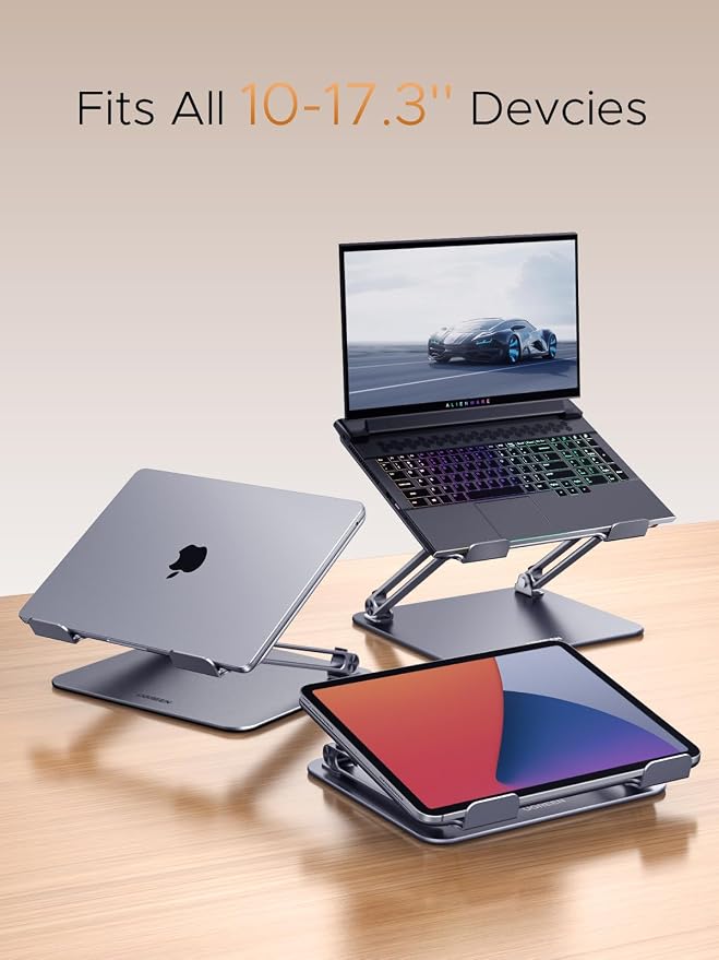 UGREEN Laptop Stand for Desk Laptop Riser Holder Foldable Portable Computer Stand Ergonomic Compatible with MacBook Pro Air Notebook and Tablets 10-17.3 Inch Gray