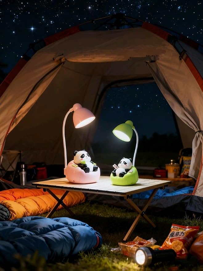 Cute Panda Night Light with Phone Stand & Storage, Rechargeable Bedside Lamp, 3-Level Touch Control Adjustable, LED Desk Lamp with USB for Bedroom Study Room, Boys Girls Gift (Pink)