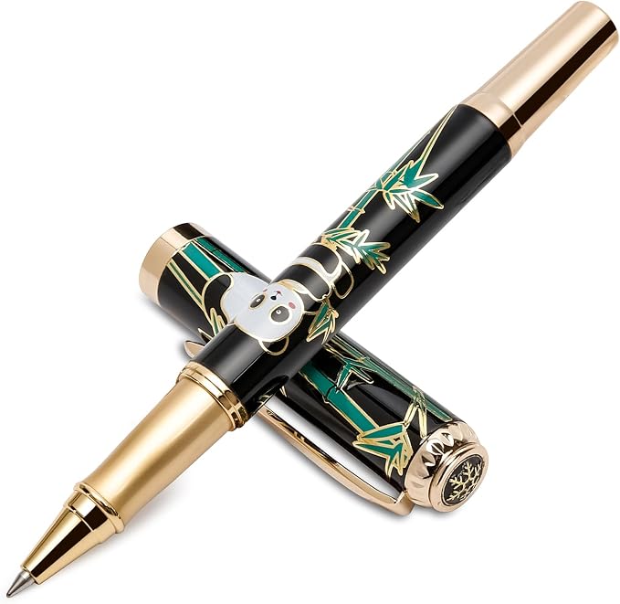 24K Gold Luxury Rollerball Pens for Men Women, Smooth Writing Premium Office Pens for Business, Panda Design Executive Gift for Boss Birthday Anniversary (Black)
