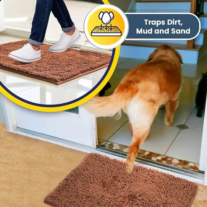 Muddy Mat® | Super Absorbent Door Mat Indoor, Microfiber Quick Dry Chenille Entryway Rug, Non-Slip Front Door Mat, Indoor Mats for Entryway, Machine Washable Pet Rug, Peach 16" x 24"