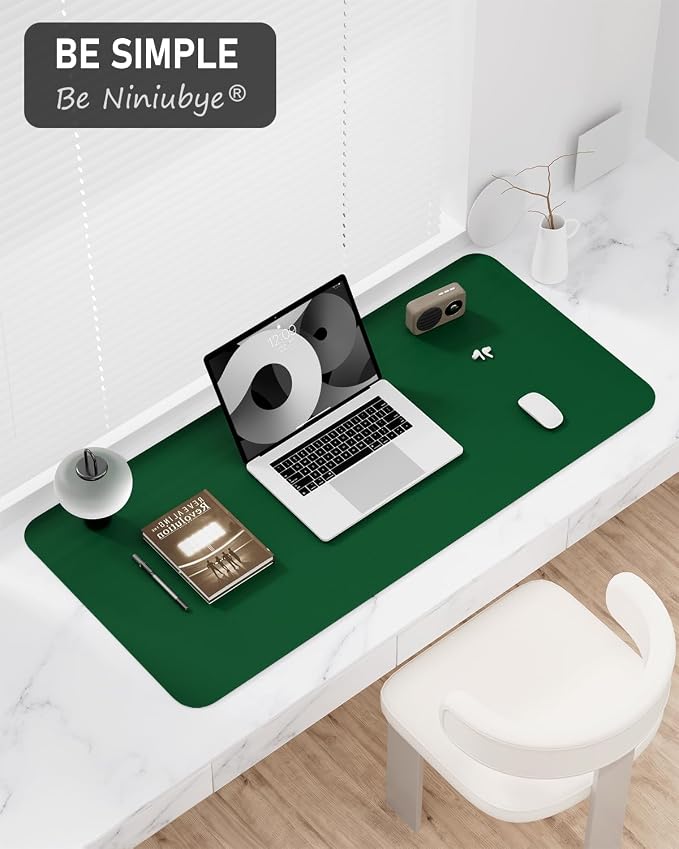 Desk Pad, 30" x 14" PU Leather Non-Slip Desk Mat Large Mouse Pad for Desktop, Waterproof Laptop Computer Writing Mat for Office, Home, Work, Gaming, Dark Green