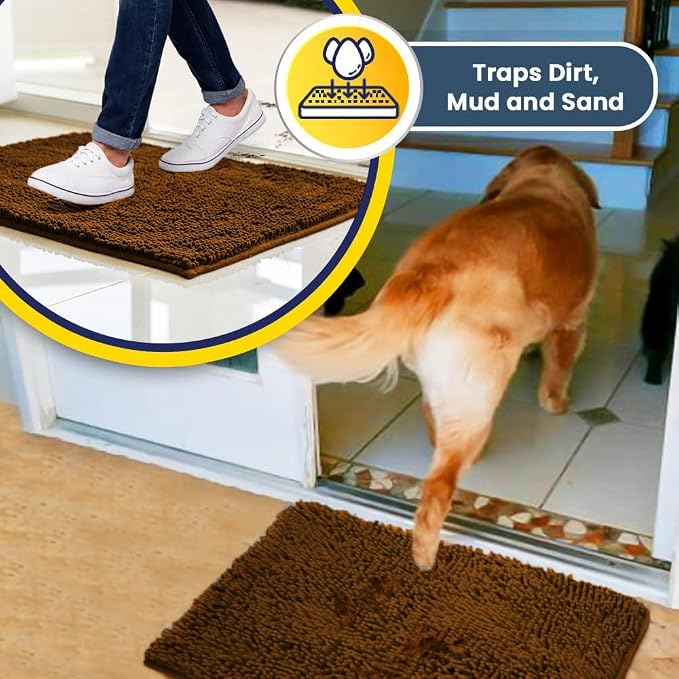 Muddy Mat® | Super Absorbent Door Mat Indoor, Microfiber Quick Dry Chenille Entryway Rug, Non-Slip Front Door Mat, Indoor Mats for Entryway, Machine Washable Pet Rug, Amber 19" x 30"