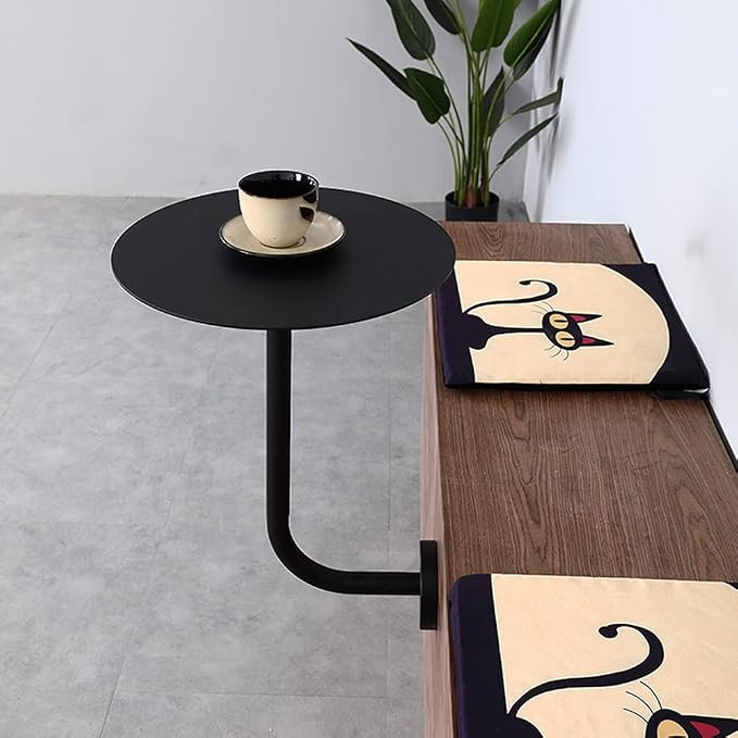 Round Pub Table Black Bar Wall Mounted Cocktail Table Bistro Mid-Century Modern Dining Table Small Wall Desk with Metal Leg for Cafe Office Home Kitchen Black