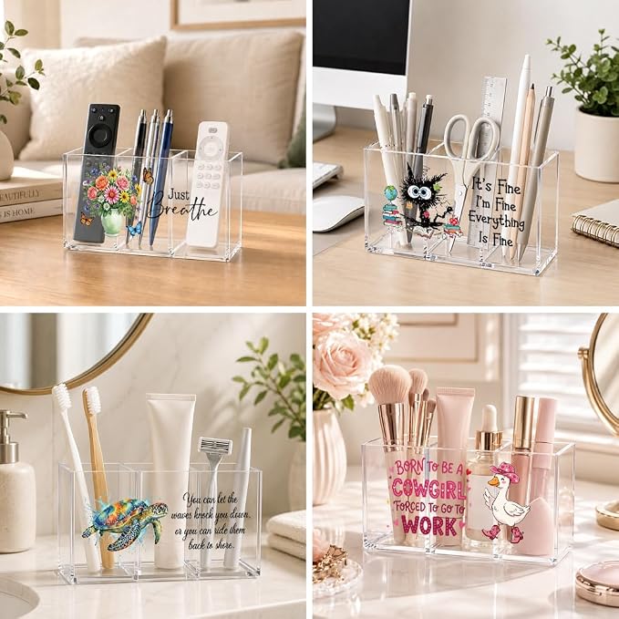 Silly Teachers Build Character Acrylic Pen Holder for Desk, Cute Goose Theme Desk Organizer for Office Home, First Day of School Gifts, Funny Back to School Appreciation Gifts for Women Teachers