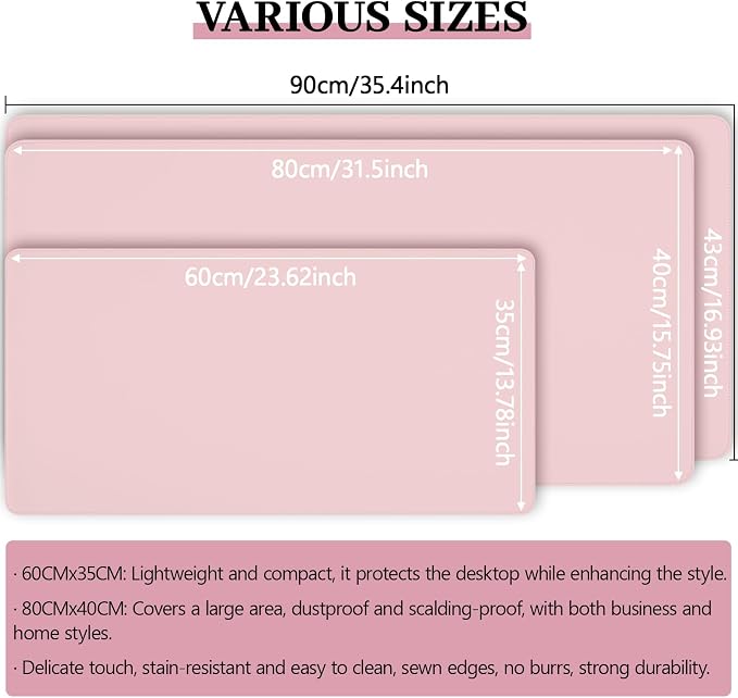 Pink Leather Desk Pad Large Mouse Pad, 35.4"x17" | Waterproof Desk Mat for Keyboard and Mouse, Non-Slip Computer Desk Protector, Smooth Mouse Control for Home Office