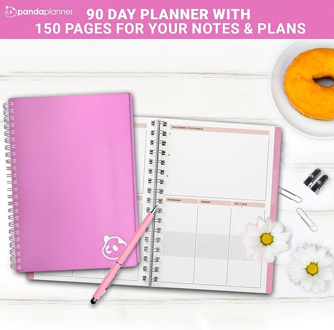 Panda Planner 2026 Undated Daily Planner with Hourly Schedule 5.75" x 8.25" โ 90 Days Daily Journal with Spiral Binding โ To Do List Notebook with Habit Tracker for Home/Office Supplies โ Pink