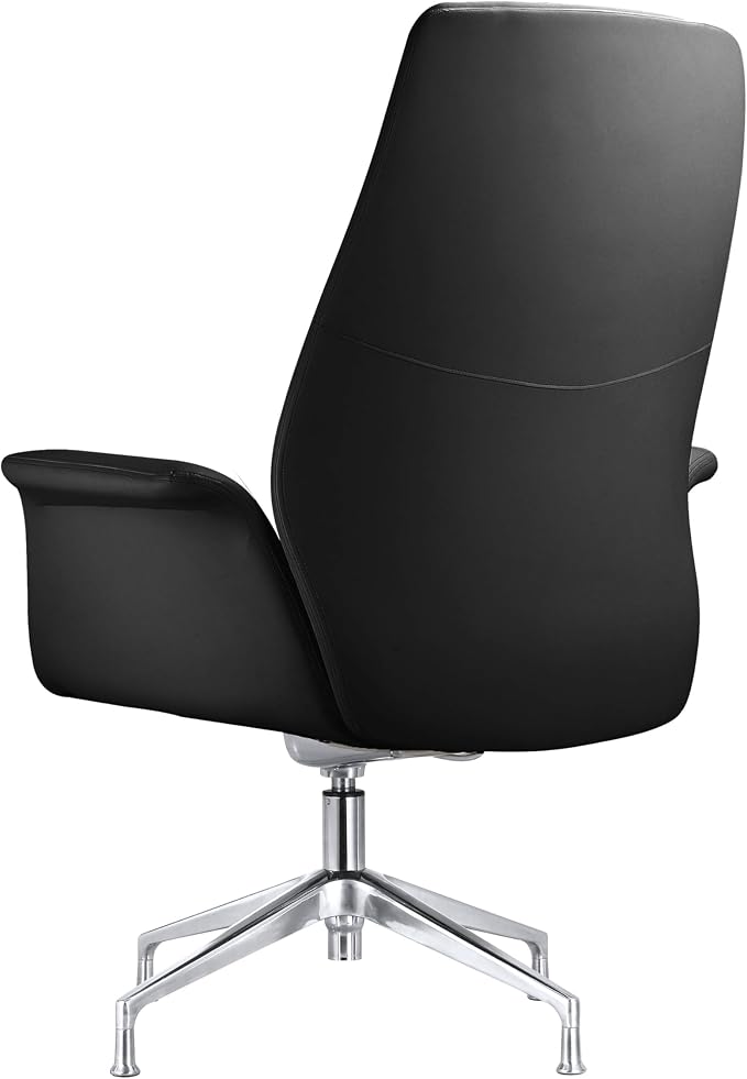LeisureMod Mid-Century Modern Swivel Office Chair, Adjustable Height with Faux Leather Seat and Aluminum Frame (Black, Single)
